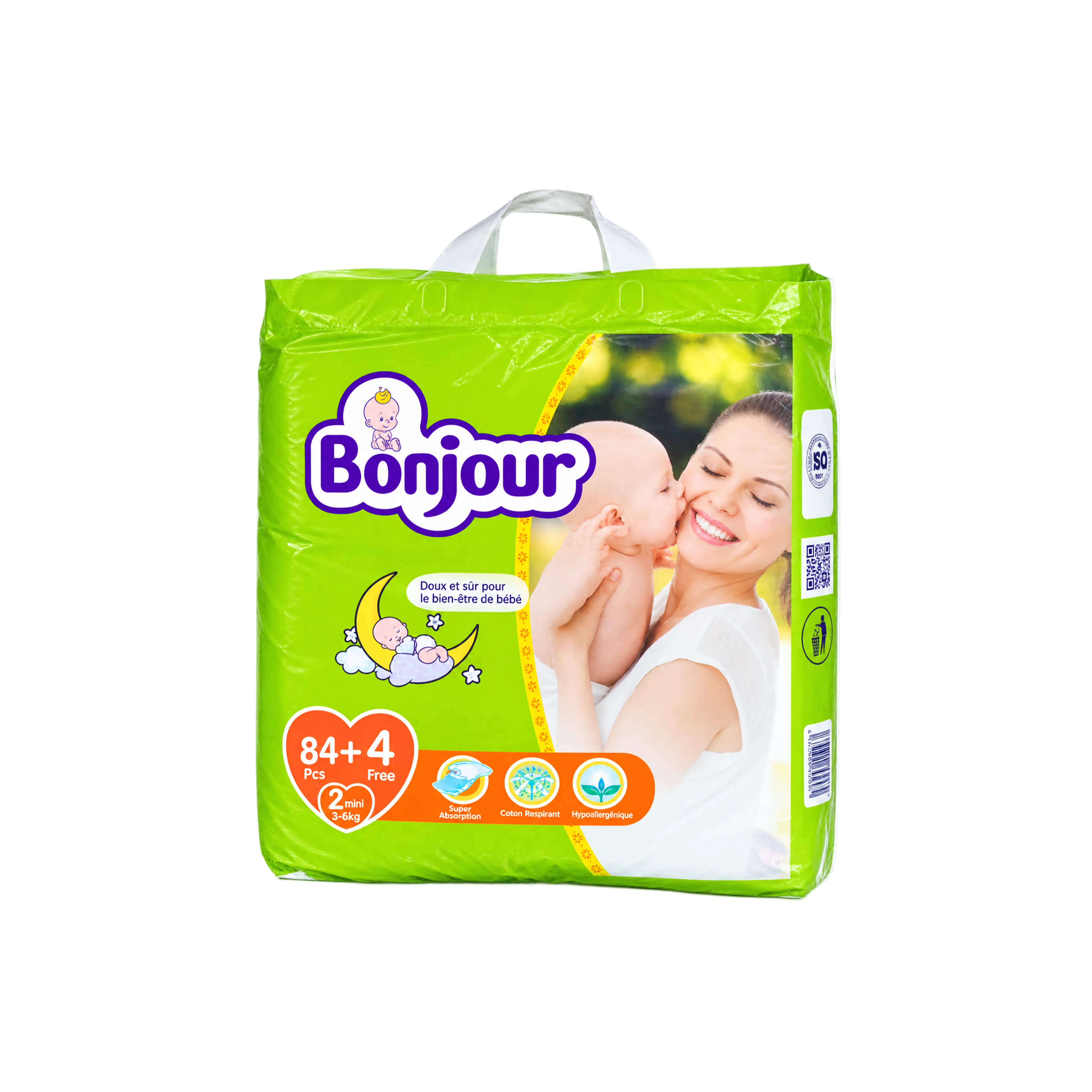 Bonjour Baby Diapers Size 2 Mini (84+4 Free Pieces)