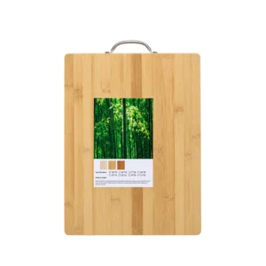 Natural Bamboo Kitchen Cutting Board with Stainless Steel Metal Handle