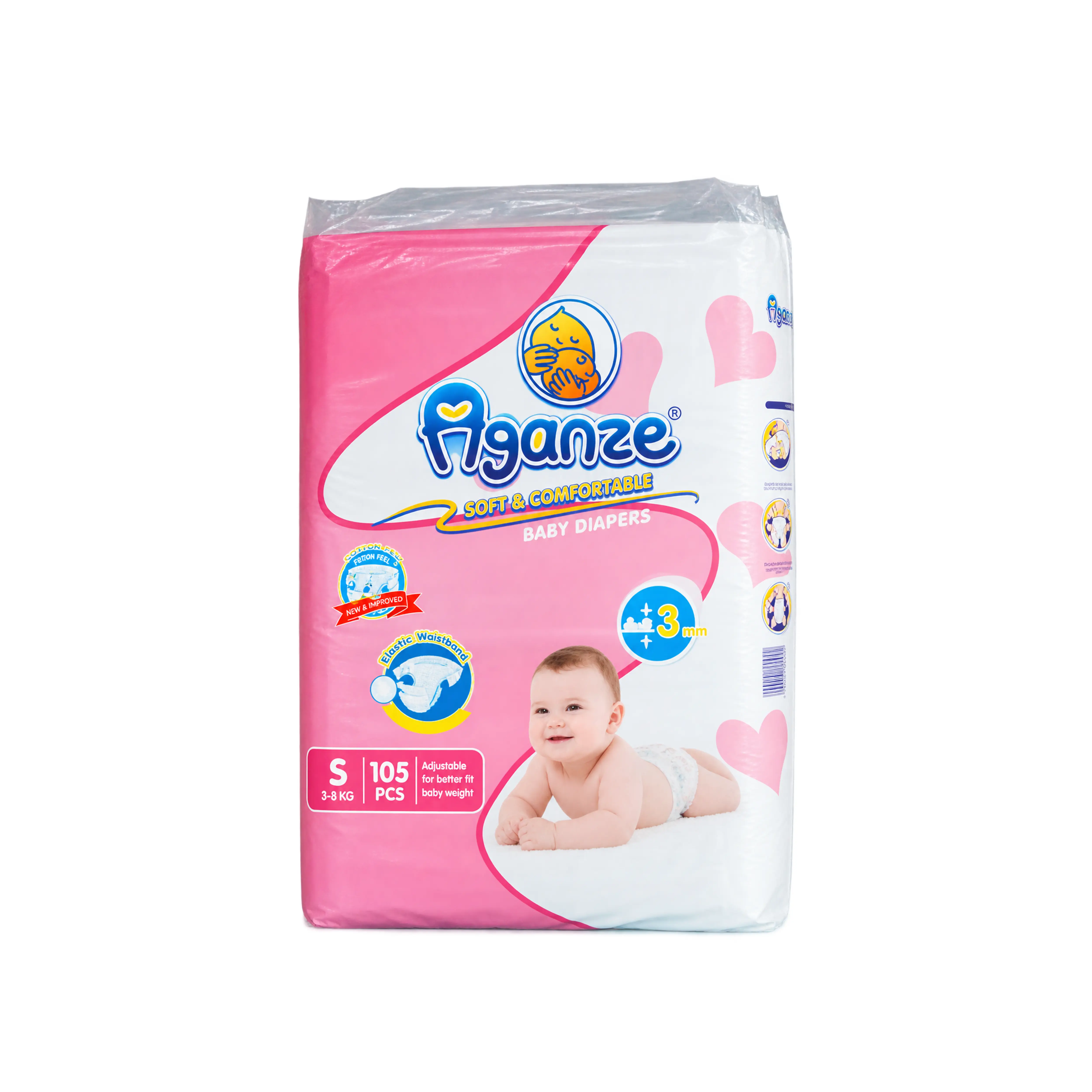 Aganze (Figanze) Soft & Comfortable Baby Diapers Size S (105 Pieces)