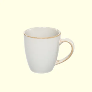 Cream White Rustic Ceramic Coffee & Tea Mug with Brown Rim (200ml)