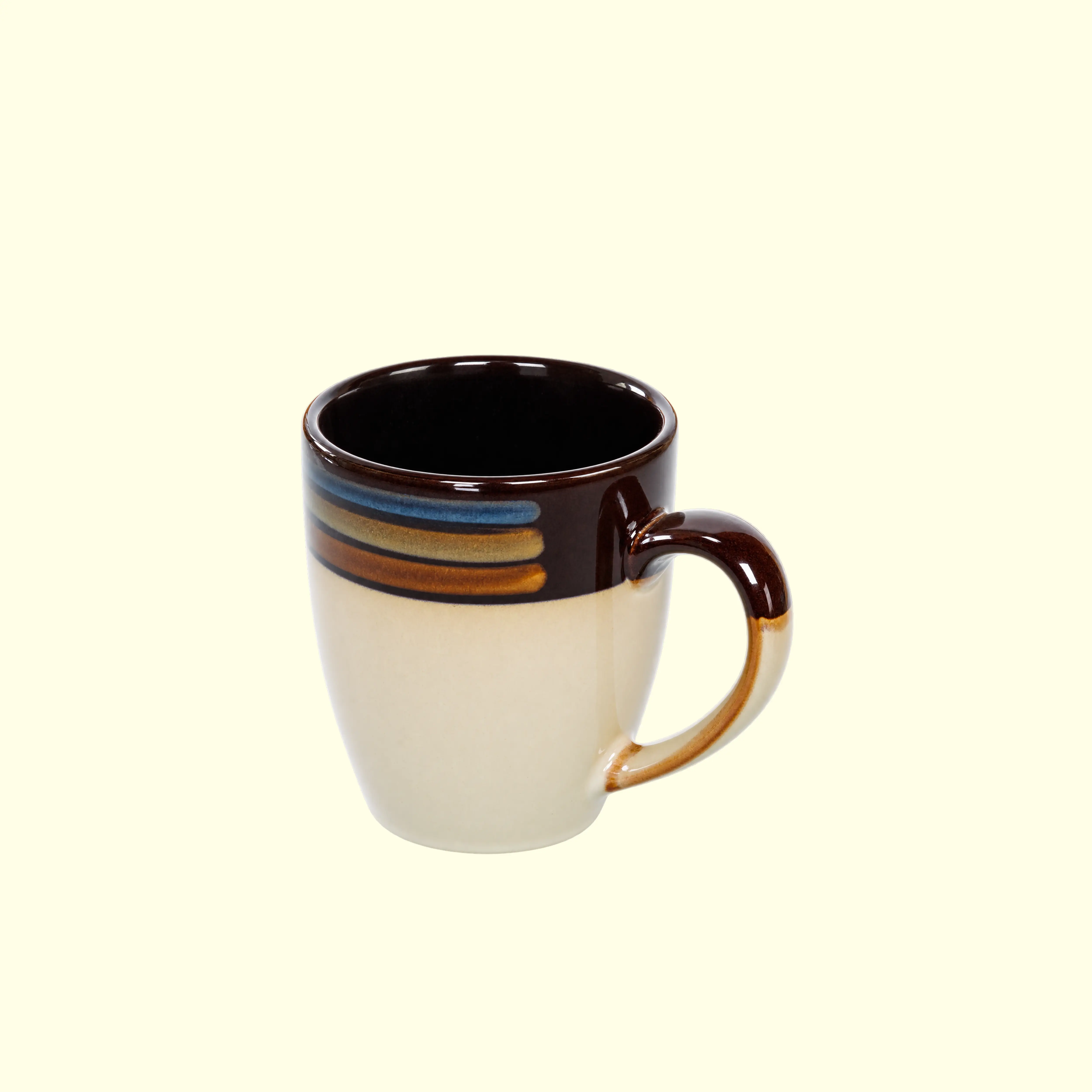 Retro Two-Tone Ceramic Mug with Blue & Gold Stripes (200ml)