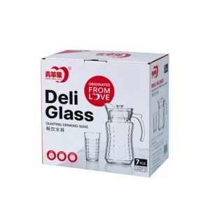 Deli Glass Quaffing Drinking Ware Water Set - 7 Pieces (1.7L Jug + 6 Glasses)