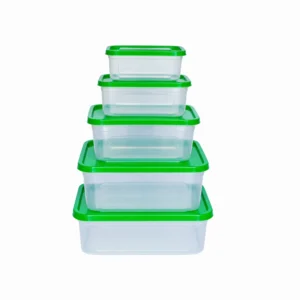 Stackable Food Storage Container Box Set with Green Lids (Set of 5)