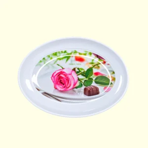 Oval White Serving Tray with Pink Rose Floral Print