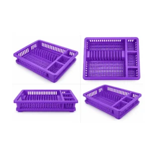 Plastic Dish Drying Rack and Cutlery Holder Tray (Purple)