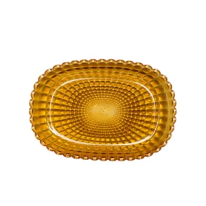Amber Yellow Textured Glass Oval Serving Tray / Fruit Dish
