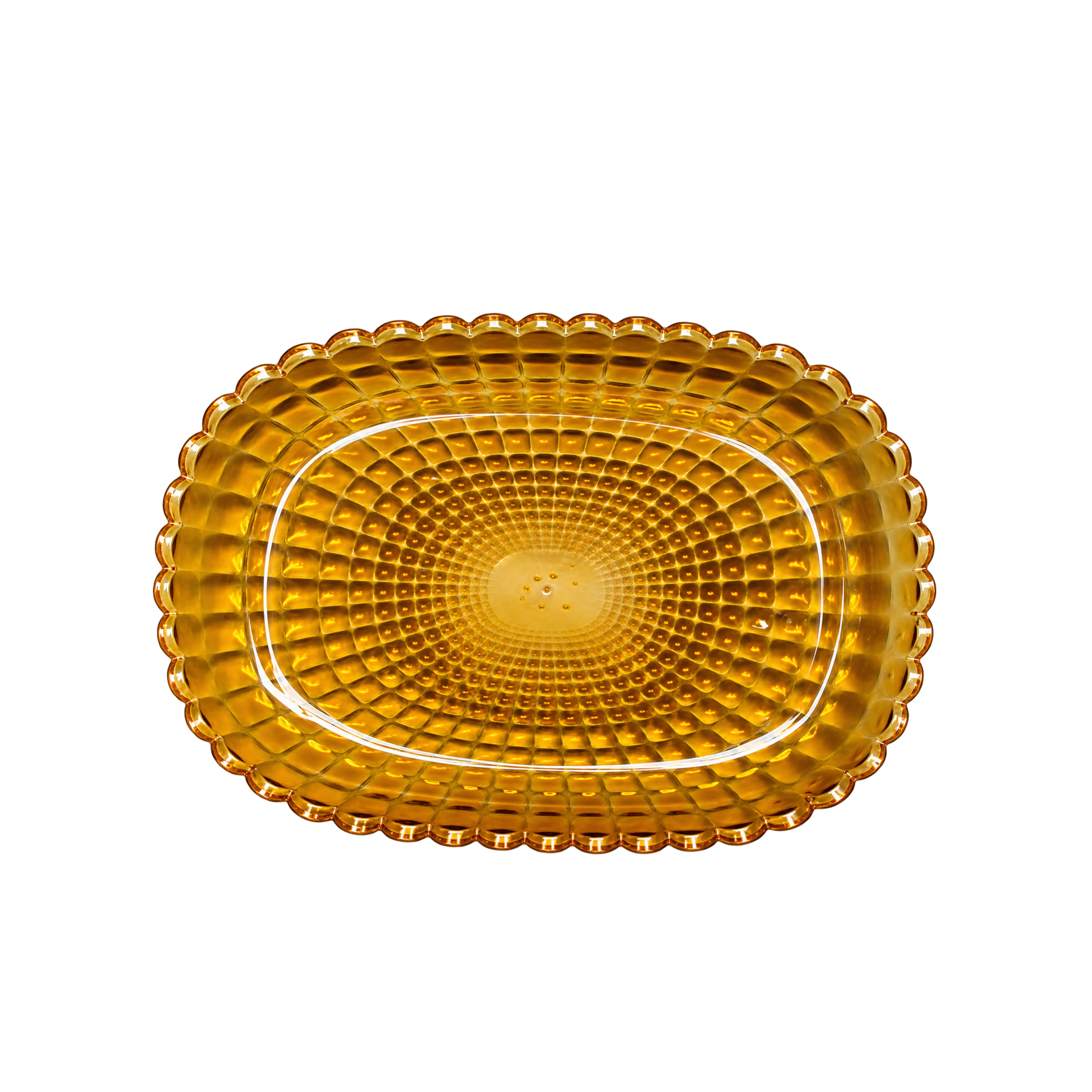 Amber Yellow Textured Glass Oval Serving Tray / Fruit Dish