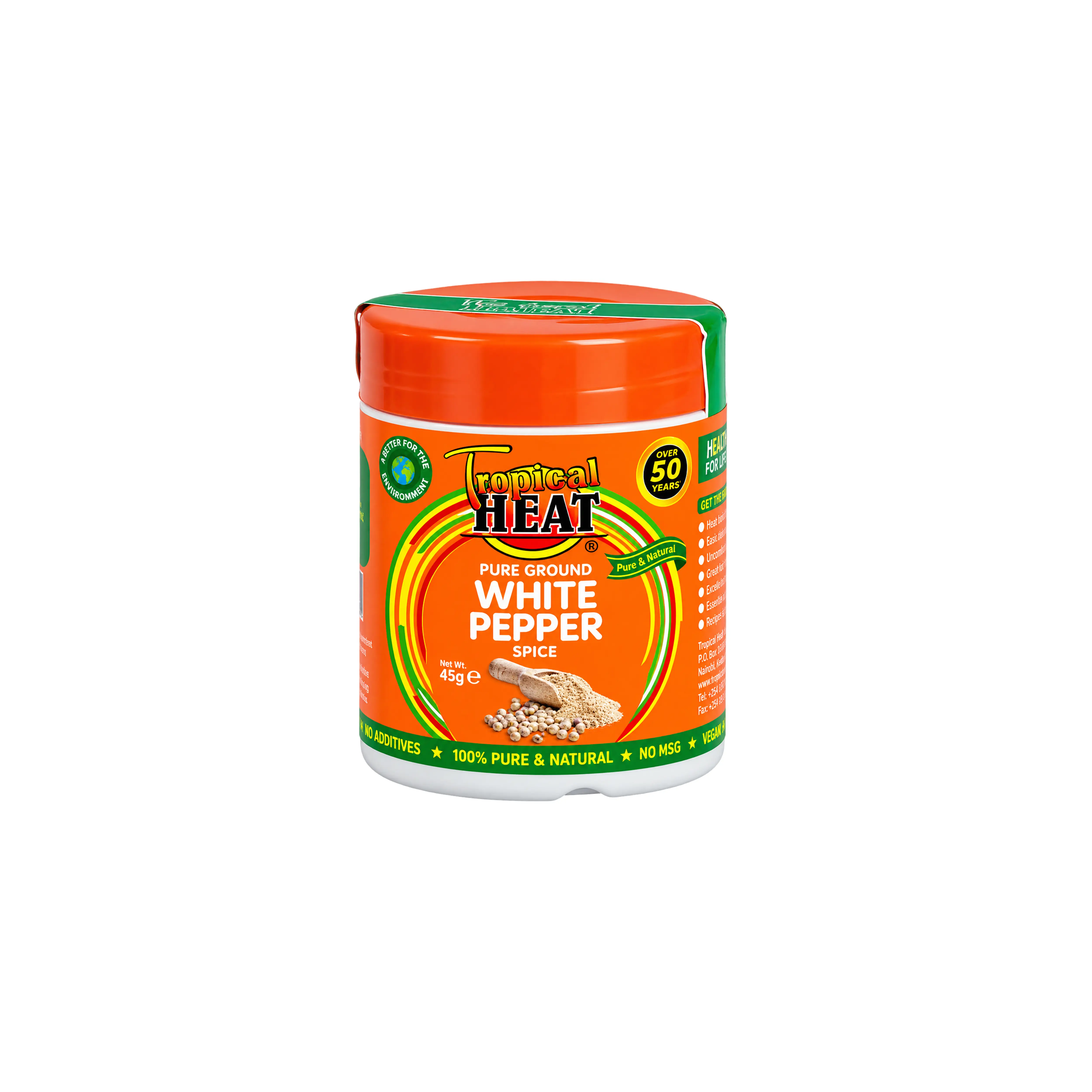 Tropical Heat Pure Ground White Pepper Spice (45g)